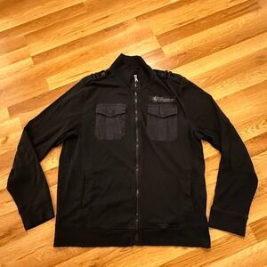 Express Mens Black Full Zip Jacket Military Style Large Cotton Blend